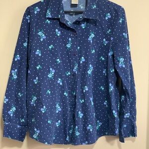 Blair Blue Floral Polka Dot Long Sleeve Button Down Shirt M Made India